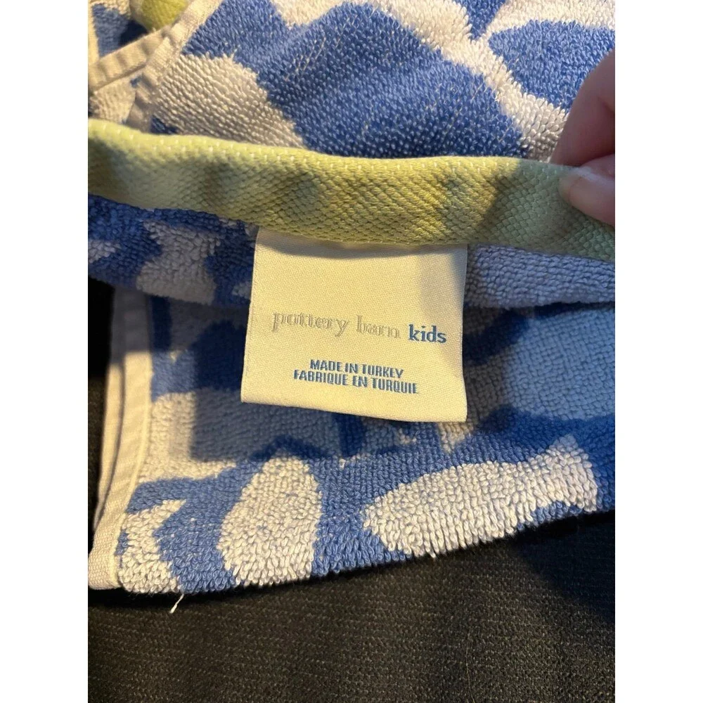 Pottery barn Y2K 2008 bath towel wash cloth set blue fish cotton turkey